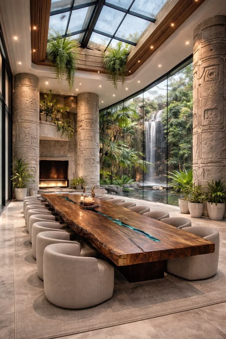 Relaxed organic interior with natural materials and plants